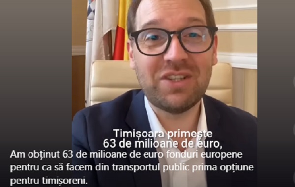Dominic Fritz: "Am o veste extraordinară pentru voi. Timişoara primeşte 63 de milioane de euro, bani cu care vom schimba toată flota de transport public"