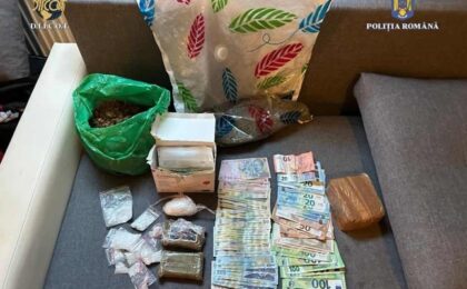 Droguri, cristale și bani, descoperite de polițiștii de la Antidrog și procurorii DIICOT Timișoara