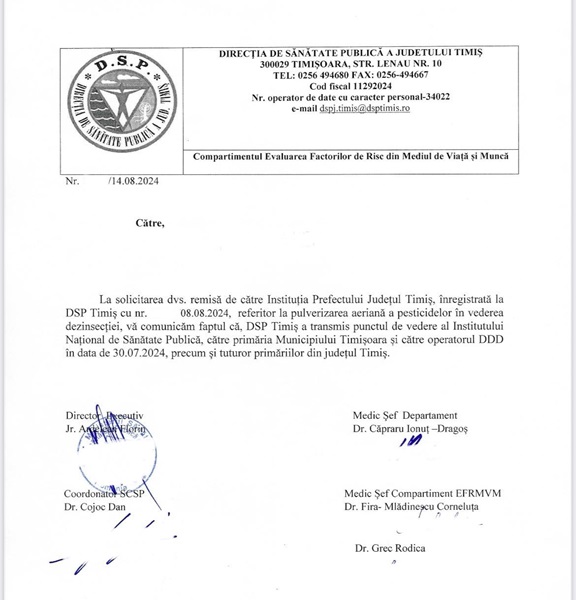 DSP Timiș interzice Primăriei Timișoara și operatorilor DDD dezinsecțiile aeriene. Măsura e valabilă și în județ