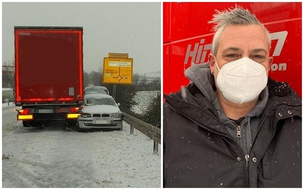 Un șofer de TIR român, erou în Germania! A oprit cu camionul un BMW care venea haotic pe contrasens (foto)