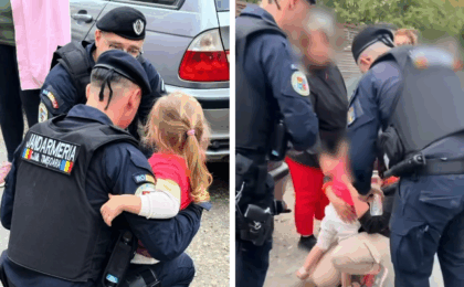 Fetiță pierdută pe stradă, găsită și predată mamei de jandarmii timișoreni