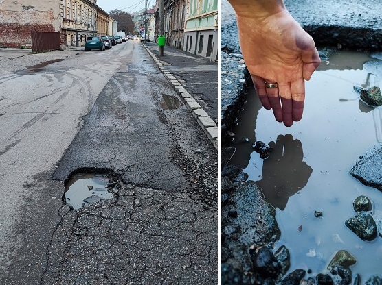 Groapă uriașă pe o stradă din Timișoara! Șoferii, atenționați ca să nu-și avarieze mașinile