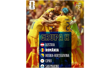 Fotbal: România, în grupă cu Austria, Bosnia-Herţegovina, Cipru şi San Marino, în preliminariile CM 2026