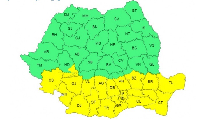 Cod galben de viscol în Caraș-Severin, până duminică seară 1 harta 56