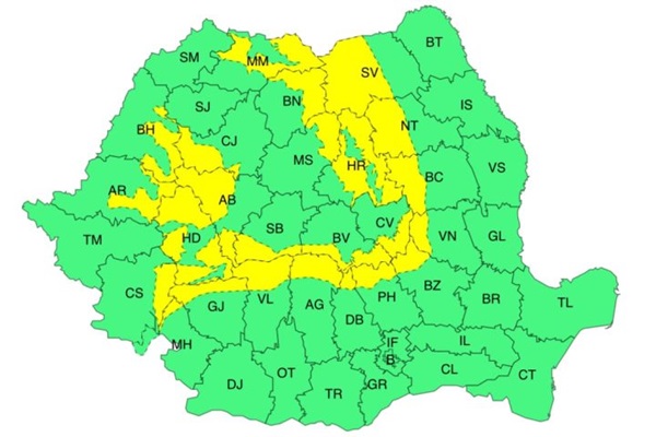 ANM a emis un cod galben de vânt puternic în Banatul de munte