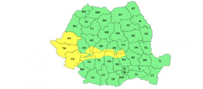 Atenționare meteo Cod galben de vreme rea în Timiș, Arad și Caraș-Severin