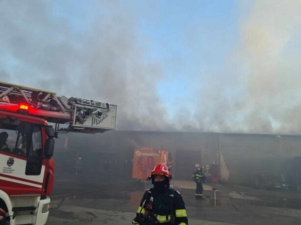 Incendiu la o hală de depozitare din județul Timiș