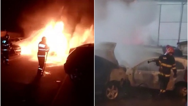 Cinci mașini au ars, după ce șoferul uneia dintre ele, care a luat foc în mers, a oprit lângă altele parcate