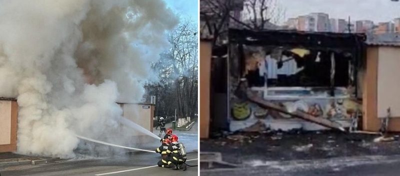 O plăcintărie a ars ca o torță. Pompierii au scos la timp două butelii GPL