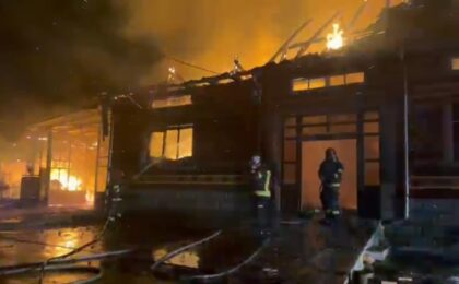 Gospodărie cuprinsă de flăcări: o persoană a suferit arsuri, iar o butelie a explodat. Pompierii au salvat mai multe păsări și animale