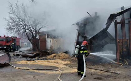 Incendiu în Timiș: magazie cu rumeguș, mistuită de flăcări