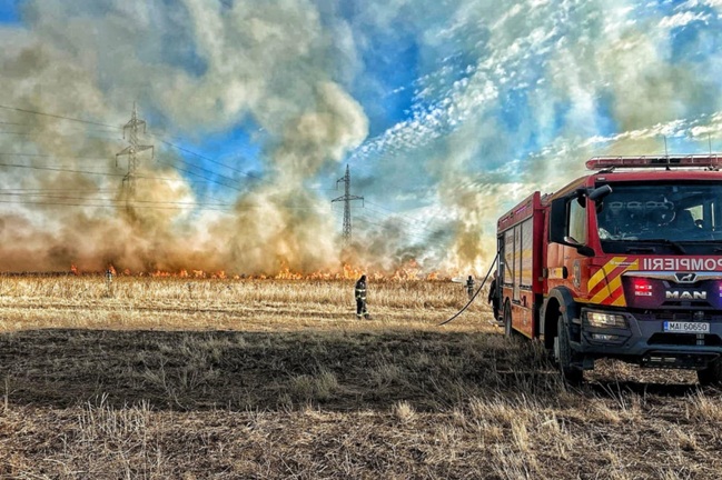 Peste 240 de hectare de teren din Timiș, afectate de incendii de vegetație în doar câteva ore