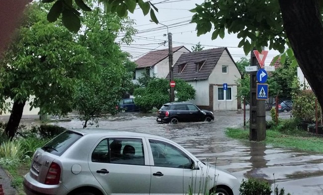Străzi inundate în urma ploii torențiale, în Timișoara (video)