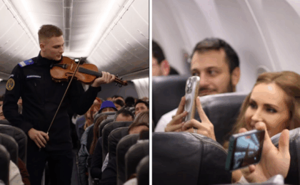 Un jandarm român a interpretat imnul României în avion, la peste 10.000 de metri altitudine