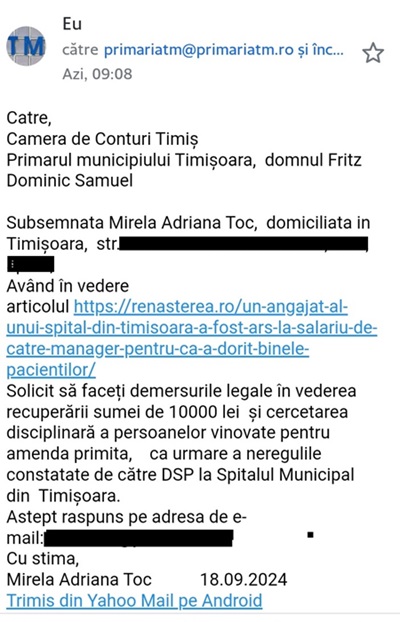 O șefă din Primăria Timișoara a aflat din presă de amenda încasată de unul dintre spitalele de care se ocupă chiar ea