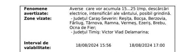 Cod portocaliu de fenomene meteo periculoase în Banat! Localitățile vizate