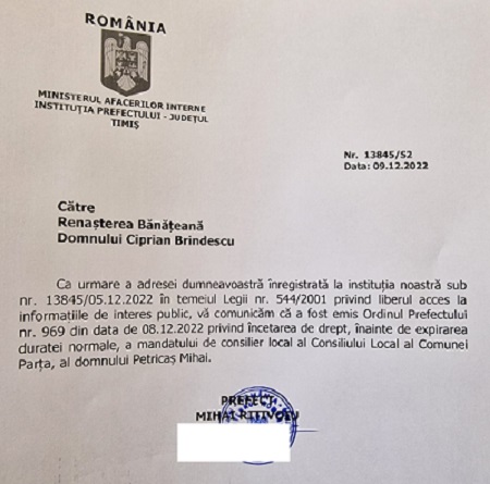 Un fost primar al unei commune de lângă Timișoara ocupă de nouă luni fără drept funcția de consilier local