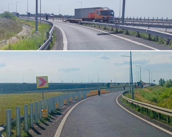 Continuă lucrările pe breteaua de coborâre de pe autostrada A1 spre DN 6 / Timișoara