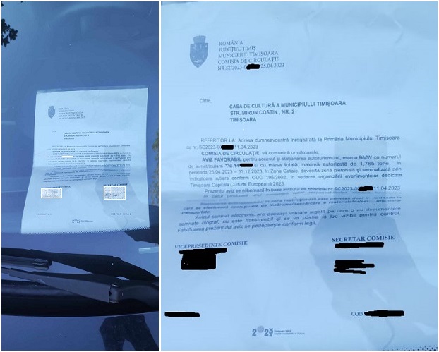 Comisia de Circulație a Primăriei Timișoara dă permise de parcare preferențiale, dar şoferul unui BMW a abuzat grav de privilegiu