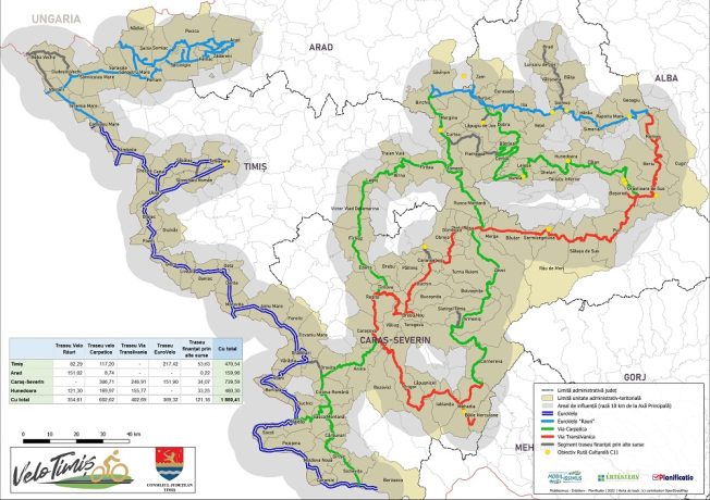 Timișul va avea cea mai lungă rețea de piste de biciclete din țară! Va lega judeţul de Arad, Caraș-Severin și Hunedoara (harta)