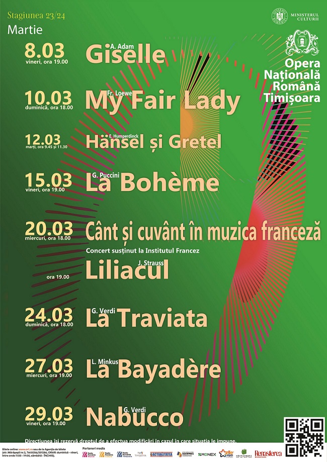 Spectacole la Opera Naţională Română din Timişoara în luna martie