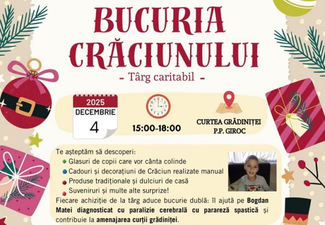 „Bucuria Crăciunului”, târg caritabil la Giroc. Solidaritate și speranță pentru Bogdan