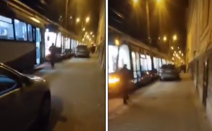La 5 dimineața, circulația tramvaielor a fost blocată de o mașină parcată pe strada Gh. Doja din Timișoara
